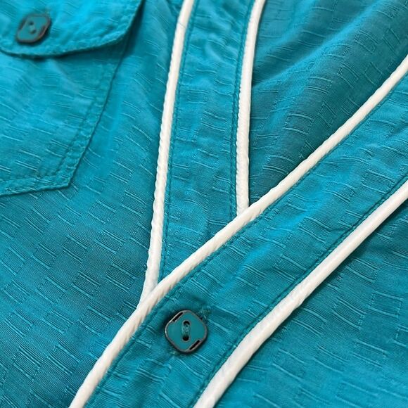 Diesel Y2K Textured Button Front Blouse XXS Green Cap Sleeve Contrast Trim 00s - Picture 8 of 11